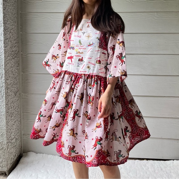 Western Rodeo | US Map | Handmade Bandana Dress SKU 05296 Red/Cowboy - Picture 15 of 16